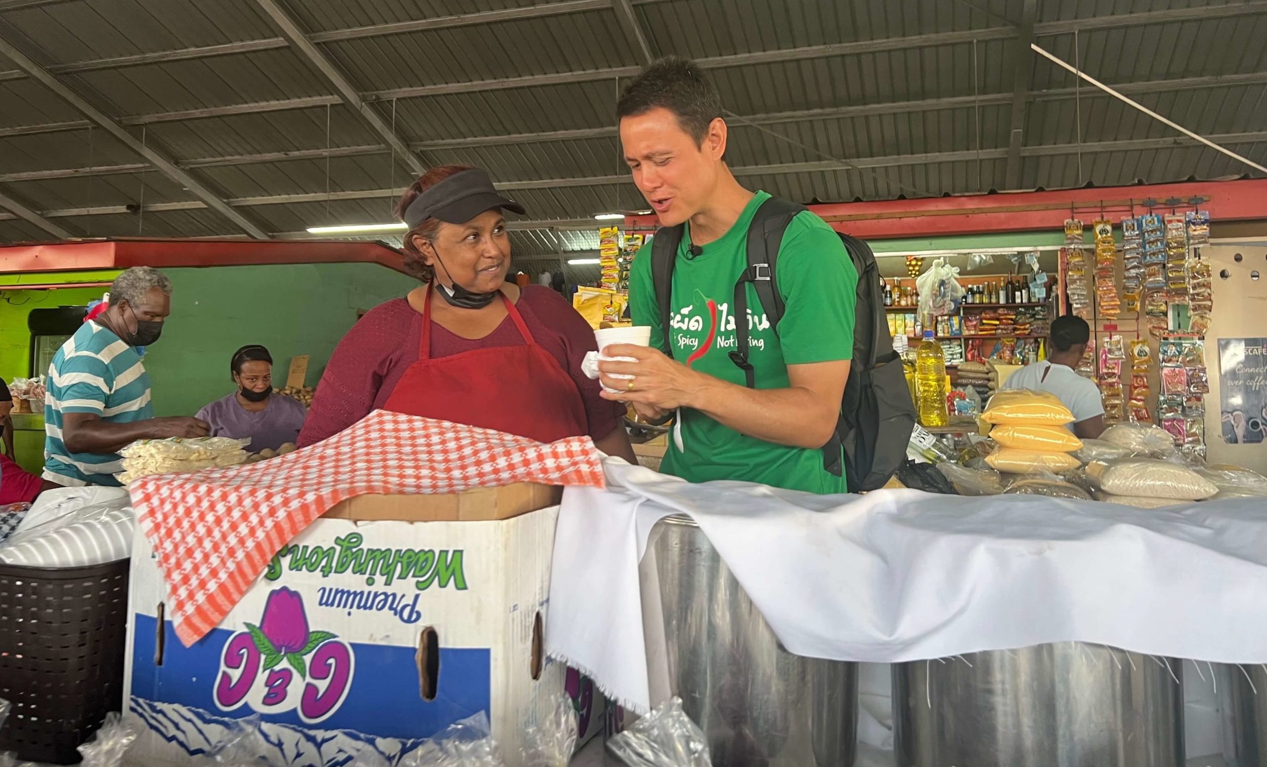 Mark Wiens at the Central Market in Port of Spain, Trinidad - Street Food Tour in Trinidad